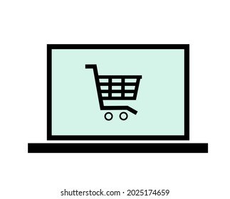 Vector shopping cart icon on laptop