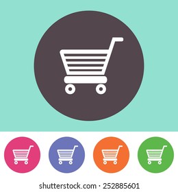 Vector shopping cart icon on round colorful buttons