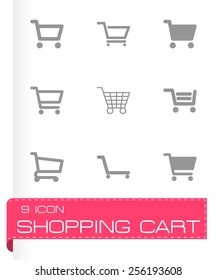 Vector shopping cart icon set on grey background