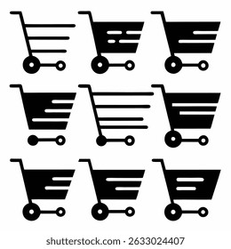 Vector shopping cart icon set with basket, trolley, and shop symbols for retail commerce and web design