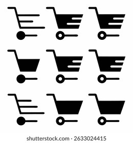 Vector shopping cart icon set with basket, trolley, and shop symbols for retail commerce and web design