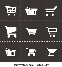 Vector shopping cart icons set on black background