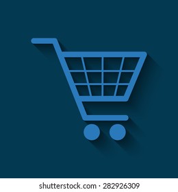 Vector shopping cart icons  with shadow on a blue background
