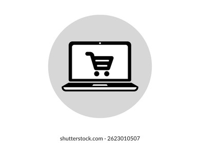 Vector Shopping Cart with Laptop Illustration, laptop shopping cart icon, online laptop buying vector, laptop checkout cart icon