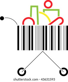 Vector shopping cart made up of a bar code pattern