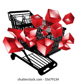 vector shopping cart with red boxes