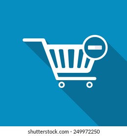 Vector Shopping Cart Remove from Cart Icon. Modern design flat style icon with long shadow effect