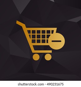 Vector Shopping Cart with Remove sign. Golden style on background with polygons.