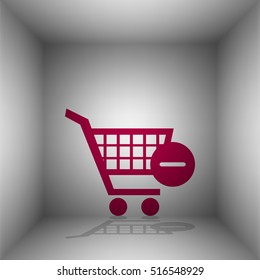 Vector Shopping Cart with Remove sign. Bordo icon with shadow in the room.