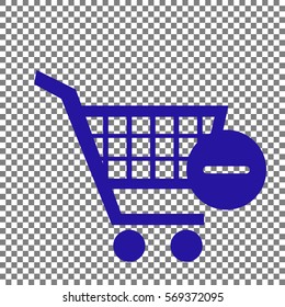 Vector Shopping Cart with Remove sign. Blue icon on transparent background.