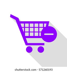 Vector Shopping Cart with Remove sign. Violet icon with flat style shadow path.