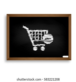 Vector Shopping Cart with Remove sign. White chalk icon on black
