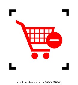 Vector Shopping Cart with Remove sign. Vector. Red icon inside black focus corners on white background. Isolated.