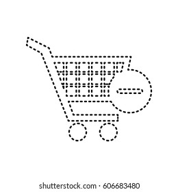Vector Shopping Cart with Remove sign. Vector. Black dashed icon on white background. Isolated.