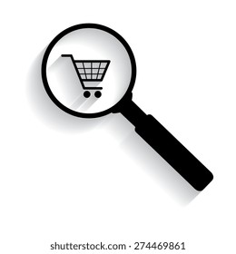 Vector shopping cart with Search Icon  with shadow