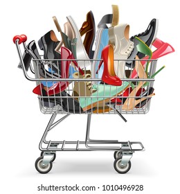Vector Shopping Cart with Shoes isolated on white background