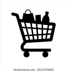 Vector shopping cart silhouette with white background 