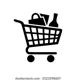 Vector shopping cart silhouette with white background 