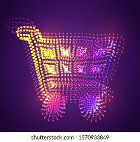 
vector shopping cart symbol made of glowing colorful dots
