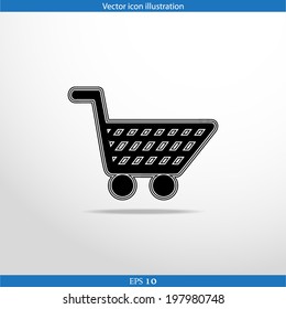 Vector shopping cart web flat icon. Isolated on white.