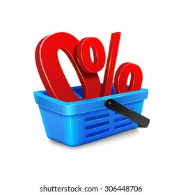 vector shopping cart with a "zero percent" within the basket
