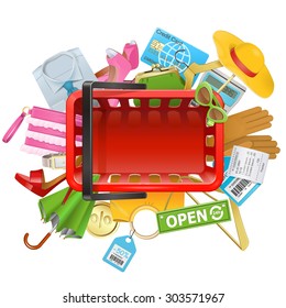 Vector Shopping Concept with Basket
