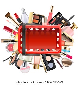 Vector Shopping Concept with Cosmetics isolated on white background