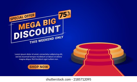 Vector Shopping day poster or banner with product podium scene and spotlight background Gradient Blue. Banner template design for social media and websites.