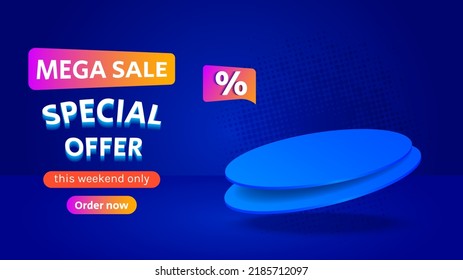 Vector Shopping day poster or banner with product podium scene and spotlight background Gradient Blue. Banner template design for social media and websites.