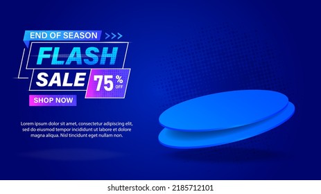 Afiche o banner del día de la compra de vectores con escena del podio del producto y fondo de foco Gradiente azul. Diseño de plantillas de banner para medios sociales y sitios web.