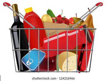 vector shopping full grocery basket, eps10 file, gradient mesh and transparency used, raster version available