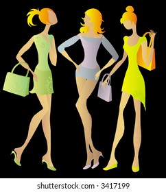 vector shopping girls