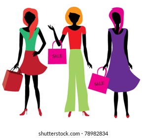 vector shopping girls