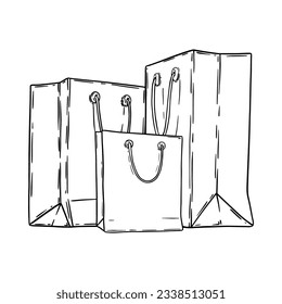 Silueta de bolsos extraídos de la mano de la compra del vector aislado en blanco