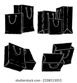 Vector shopping hand drawn bag set isolated on white