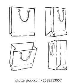 Silueta de bolsos extraídos de la mano de la compra del vector aislado en blanco