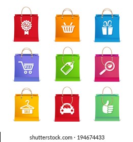 Vector Shopping icon set bag on white