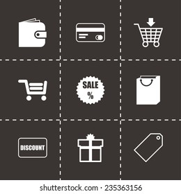 Vector shopping icon set on black background