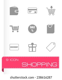 Vector shopping icon set on grey background