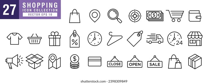 Vector of shopping icon set, store, delivery, promotion, online shopping, vector EPS 10.