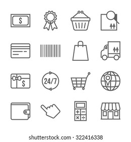 Vector shopping icons set, thin line