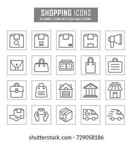Vector Shopping Line Icons  with Editable Stroke