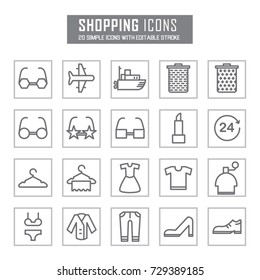 Vector Shopping Line Icons set with Editable Stroke