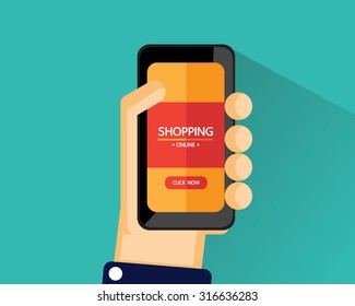 VECTOR : SHOPPING ONLINE ON MOBILE