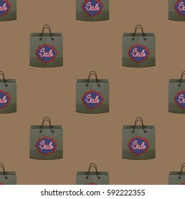 Vector Shopping Paper Bag Seamless Pattern on Brown Background