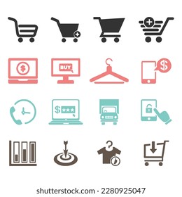 vector shopping round icons set