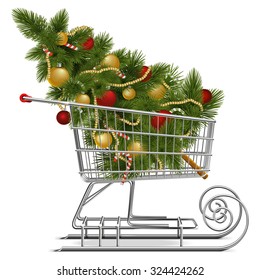 Vector Shopping Sled with Christmas Tree