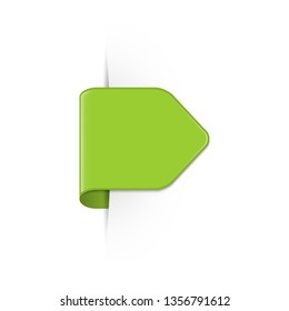 Vector short curved light green bookmark arrow with shadow and copy space