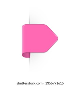 Vector short curved pink bookmark arrow with shadow and copy space