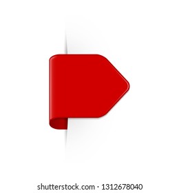 Vector short curved red bookmark arrow with shadow and copy space
